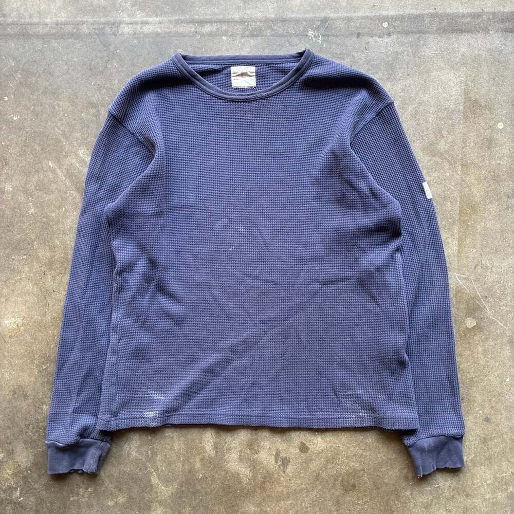 90’s Polo Ralph Lauren Vintage Blue Waffle Knit Thermal Long Sleeve  Shirt